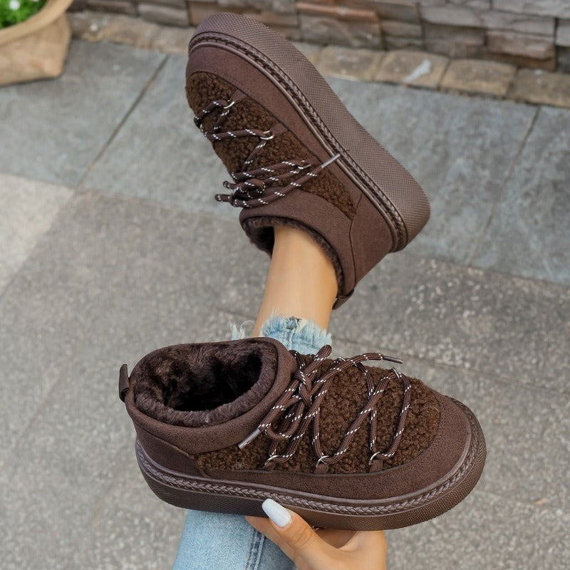 Thick-soled cross-strap 2025 autumn and winter new fashionable velvet thickened thermal short tube one-pedal elastic cotton shoes