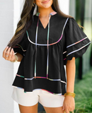 Womens Summer Babydoll Tops V Neck Short Lantern Sleeve Shirts Cute Loose Fit Peplum Flowy Blouses