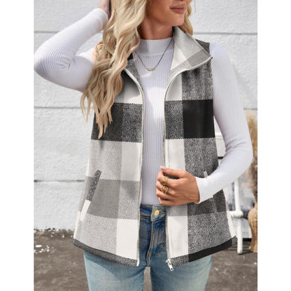 Women’s Christmas Fall/Winter Plaid Check Sleeveless Zipper Vest
