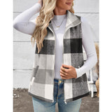 【Christmas Sale】Women’s Fall/Winter Plaid Check Sleeveless Zipper Vest