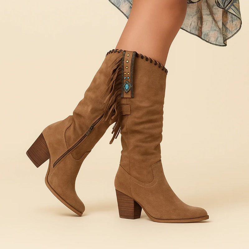 Women's Suede Knee-High Fringe Boots