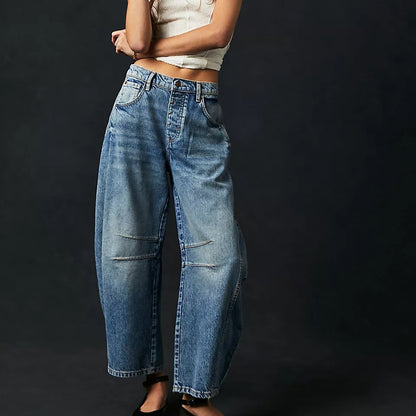 Women's Loose Wide Leg Pants Low Rise Washed Jeans