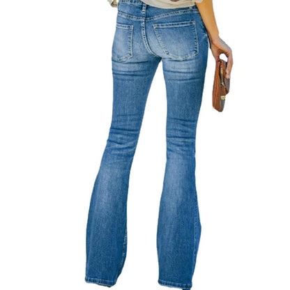 Women's Slim Fit Multi-button Flared Washed Jeans