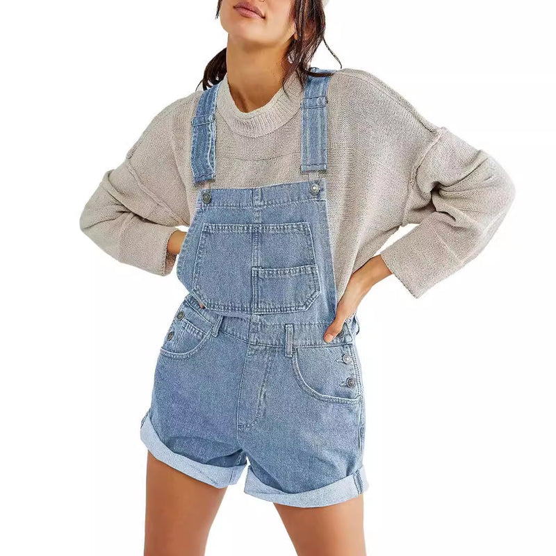 Womens Casual Summer Baggy Zip Up Straight Leg Jeans Jumpsuit with Pockets Denim Overalls