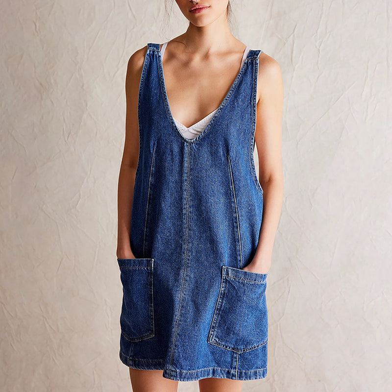 Women's Denim Suspender Pocket Adjustable Mini Dresses