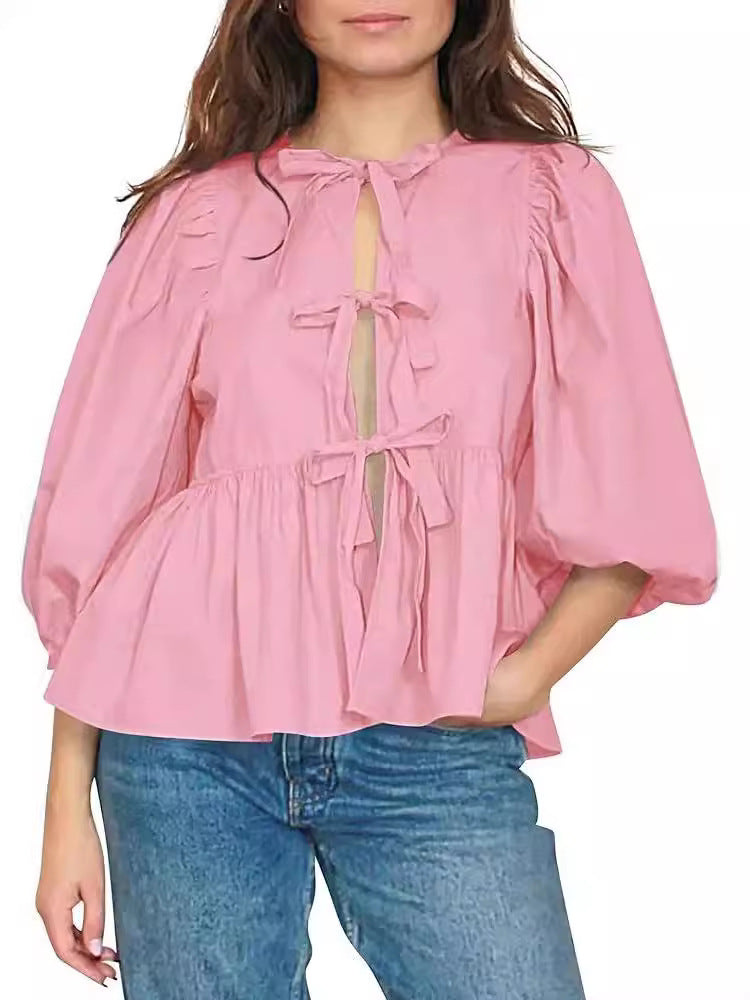 Women's Sweet Casual Tie Striped Tops