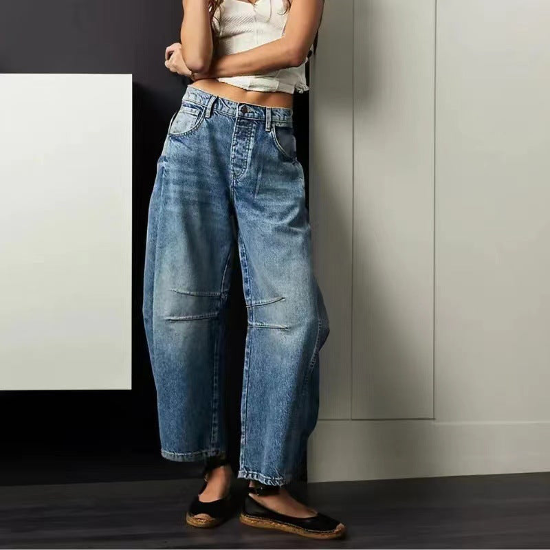 Women's Loose Wide Leg Pants Low Rise Washed Jeans