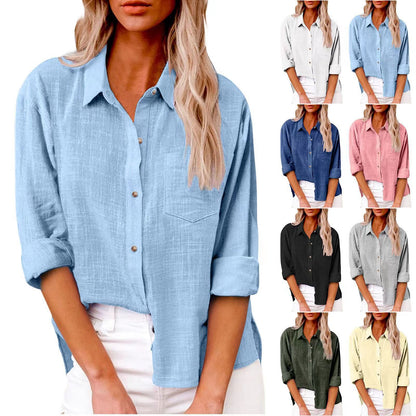 Women's Solid Color Single-Breasted Short-Sleeved Shirt Shorts Loose Fashion Casual Sets