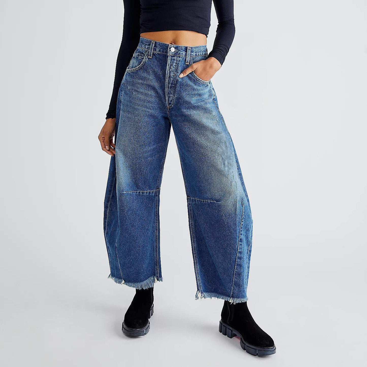 Women's Loose Wide Leg Pants Low Rise Washed Jeans