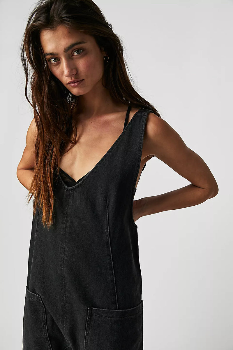 Women's V-Neck Casual Overalls Denim Jumpsuit With Pocket