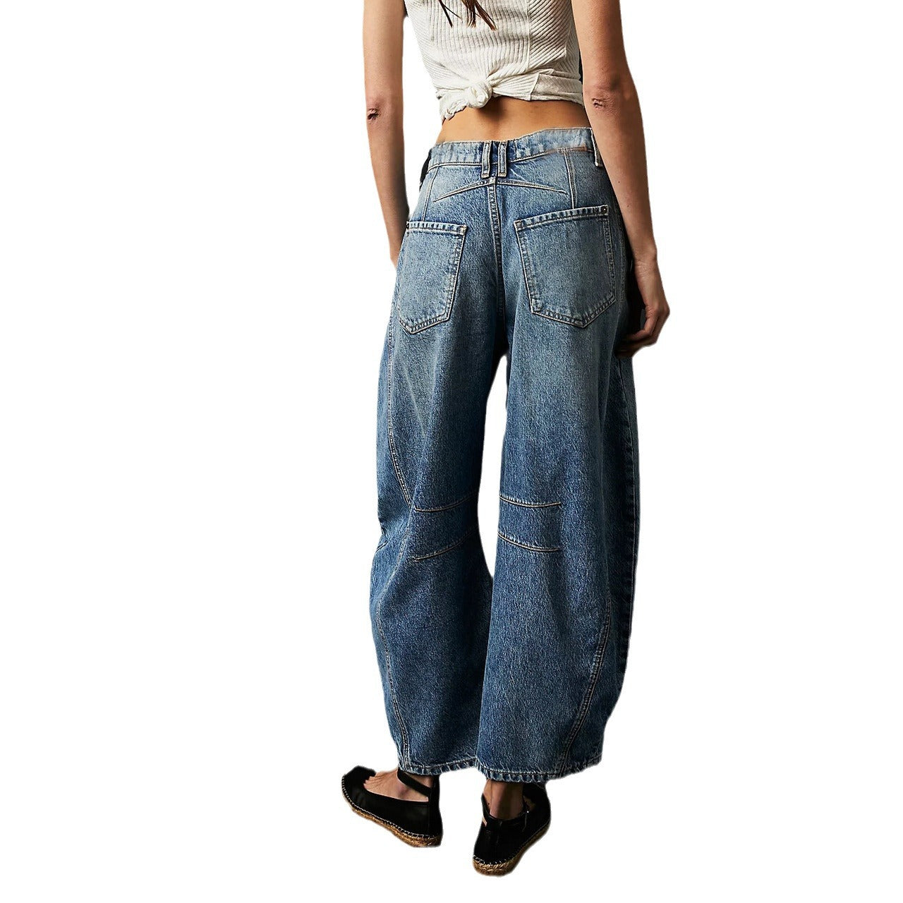 Women's Loose Wide Leg Pants Low Rise Washed Jeans