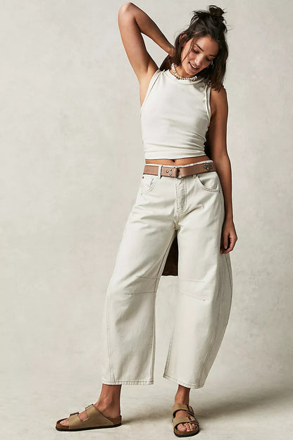 Women's Loose Wide Leg Pants Low Rise Washed Jeans