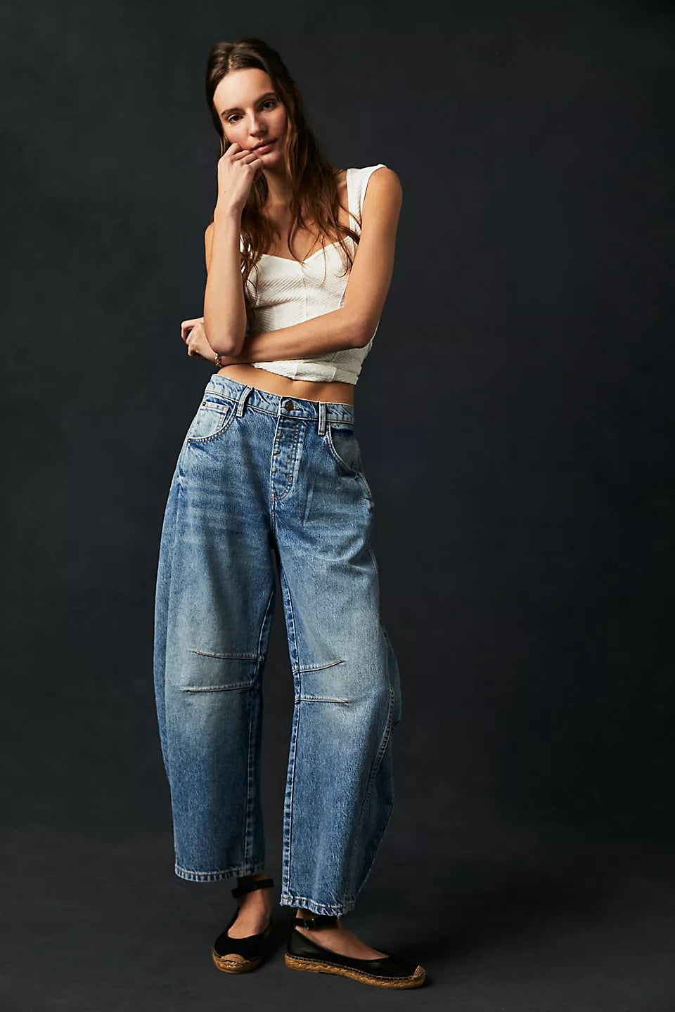 Women's Loose Wide Leg Pants Low Rise Washed Jeans