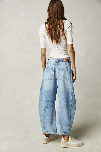 Women's Loose Wide Leg Pants Low Rise Washed Jeans