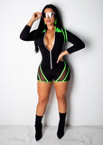 Women's Fluorescent Splicing Mesh Sexy Slim Rompers