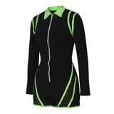 Women's Fluorescent Splicing Mesh Sexy Slim Rompers