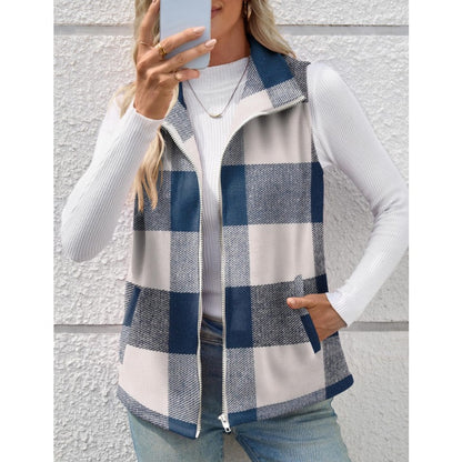 Women’s Christmas Fall/Winter Plaid Check Sleeveless Zipper Vest