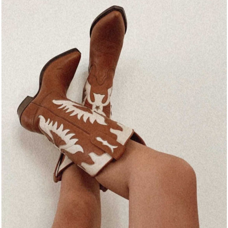 Women's Patchwork Wing Leather Tall Boots