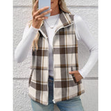 【Christmas Sale】Women’s Fall/Winter Plaid Check Sleeveless Zipper Vest