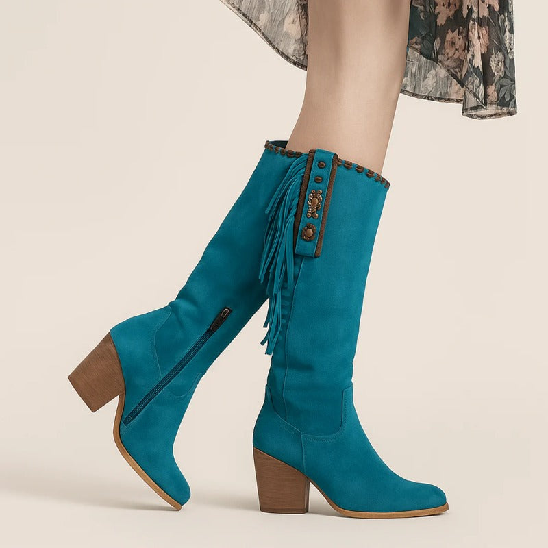 Women's Suede Knee-High Fringe Boots