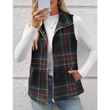 【Christmas Sale】Women’s Fall/Winter Plaid Check Sleeveless Zipper Vest