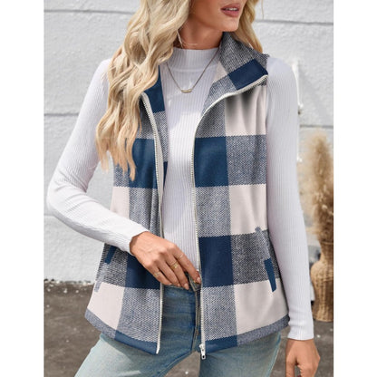 Women’s Christmas Fall/Winter Plaid Check Sleeveless Zipper Vest