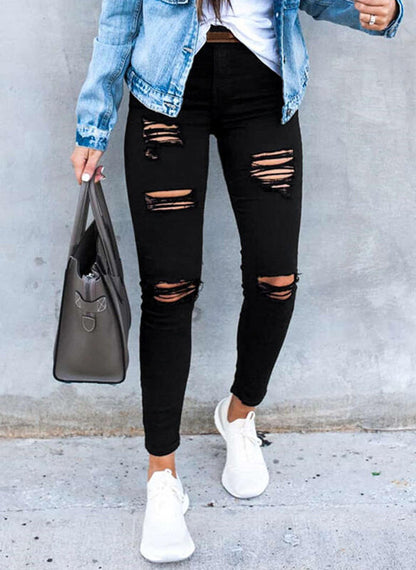 Women's  Casual High Waisted  Distressed Ripped Stretchy Jeans