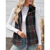 【Christmas Sale】Women’s Fall/Winter Plaid Check Sleeveless Zipper Vest