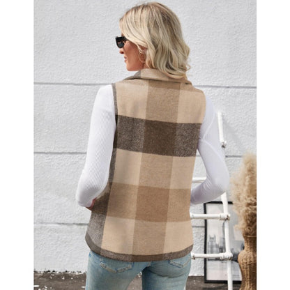 Women’s Christmas Fall/Winter Plaid Check Sleeveless Zipper Vest