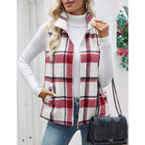 【Christmas Sale】Women’s Fall/Winter Plaid Check Sleeveless Zipper Vest