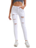 Women's  Casual High Waisted  Distressed Ripped Stretchy Jeans