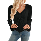 Women's Pleated Long-Sleeved Pit Strip Short Top T-shirt