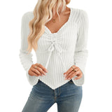 Women's Pleated Long-Sleeved Pit Strip Short Top T-shirt