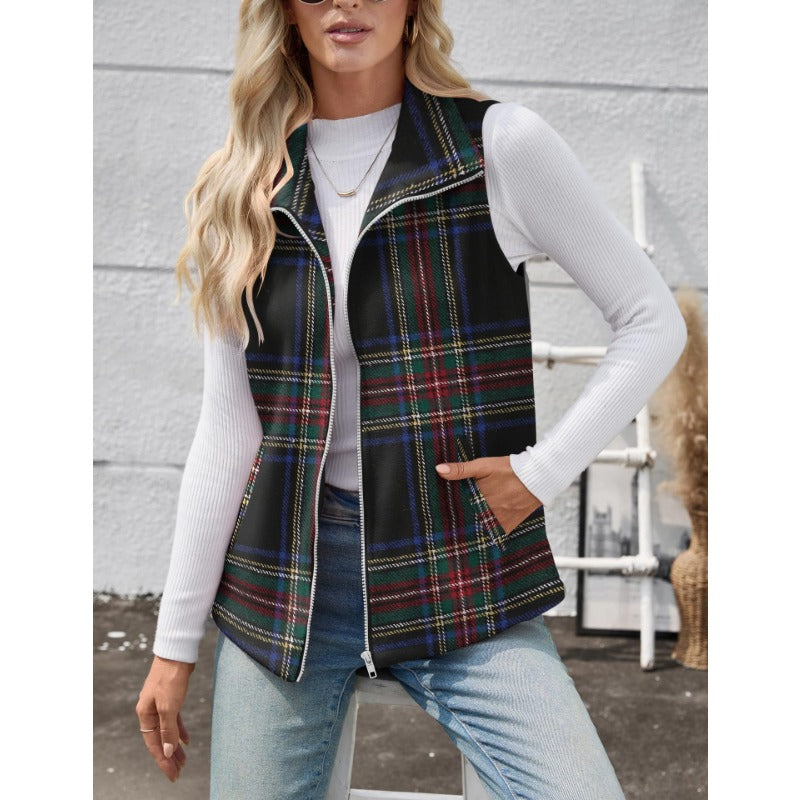Women’s Christmas Fall/Winter Plaid Check Sleeveless Zipper Vest