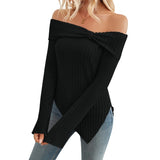 Women's Fashion One-Shoulder Slim-Fit Split T-Shirt