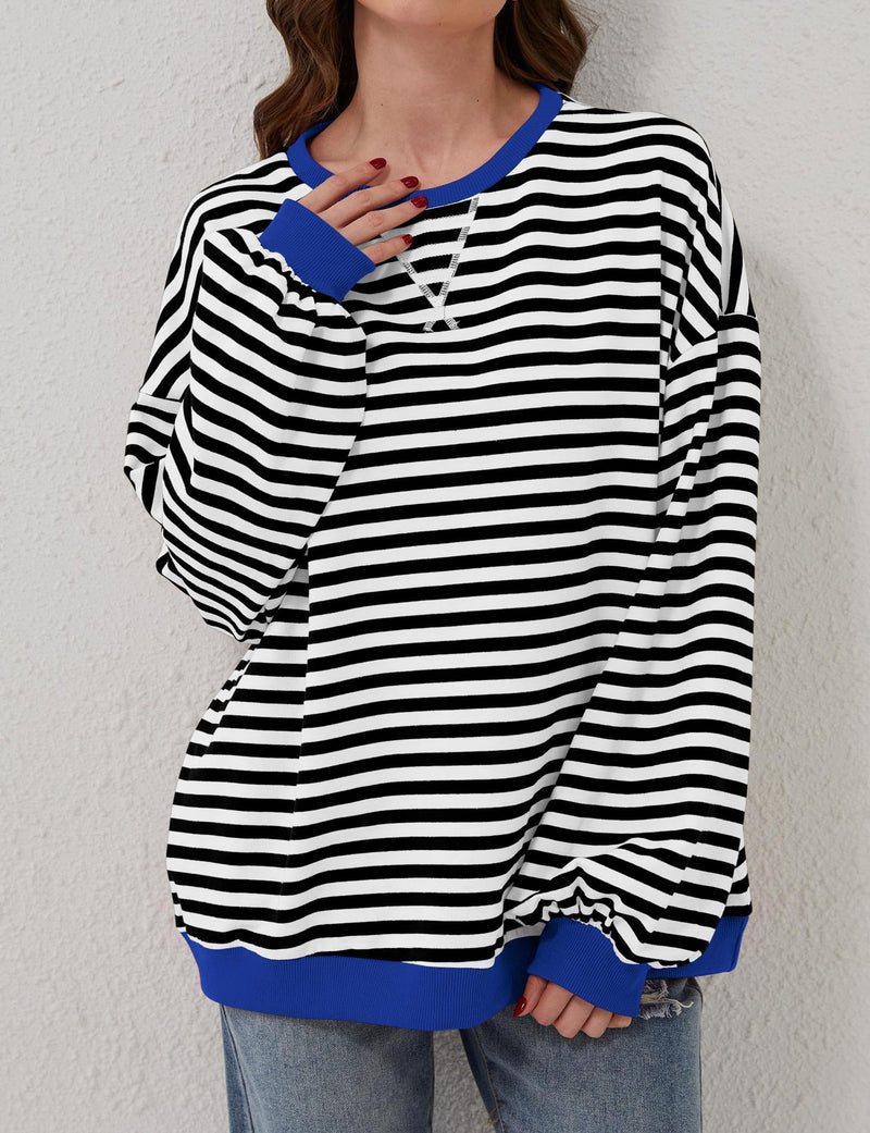 Women's Striped Oversized Color Block Loose Pullover Tops Sweatshirts