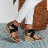 Kimemoda Leopard Wedge Sandals Criss Cross Espadrilles