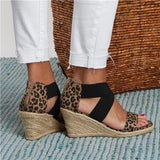 Kimemoda Leopard Wedge Sandals Criss Cross Espadrilles