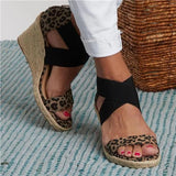 Kimemoda Leopard Wedge Sandals Criss Cross Espadrilles