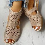 Kimemoda Perforated Caged Chunky Wedge Sandals Peep Toe Ankle Buckle Booties