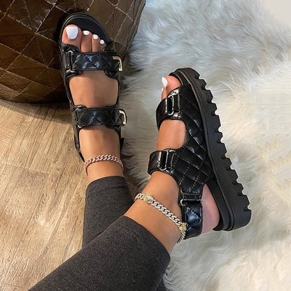 Kimemoda Womens Fashion Platform Buckle Flat Sandals