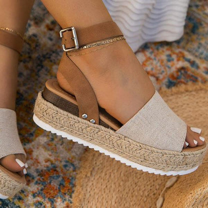 Kimemoda Womens Espadrille Platform Sandals Open Toe Ankle Buckle Sandals