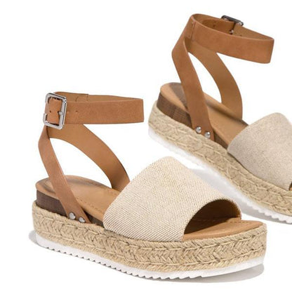 Kimemoda Womens Espadrille Platform Sandals Open Toe Ankle Buckle Sandals