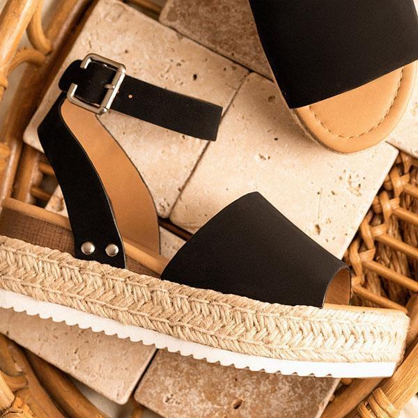 Kimemoda Womens Espadrille Platform Sandals Open Toe Ankle Buckle Sandals