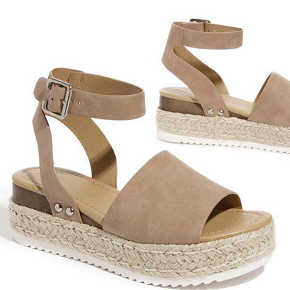 Kimemoda Womens Espadrille Platform Sandals Open Toe Ankle Buckle Sandals