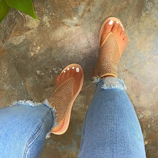 Kimemoda Womens Fashion Fishnet Flat Sandals