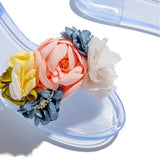 Kimemoda Multi-Color Floral Slides Clear Jelly Sandals