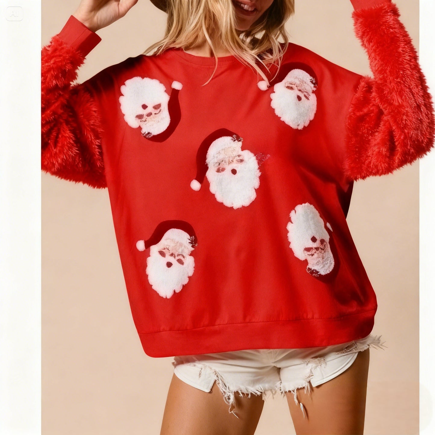 Women's Christmas Sequin Sleeve Sweet & Versatile Long Sleeve Fashion Sweatshirt