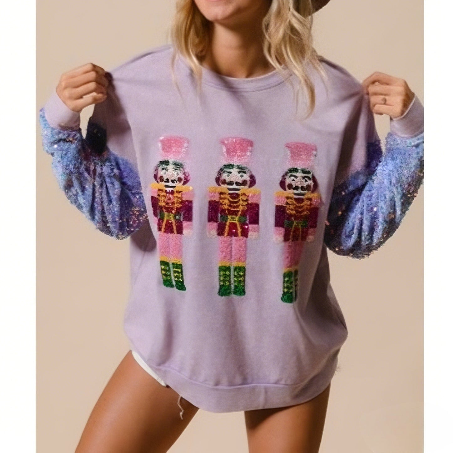 Women's Christmas Sequin Sleeve Sweet & Versatile Long Sleeve Fashion Sweatshirt