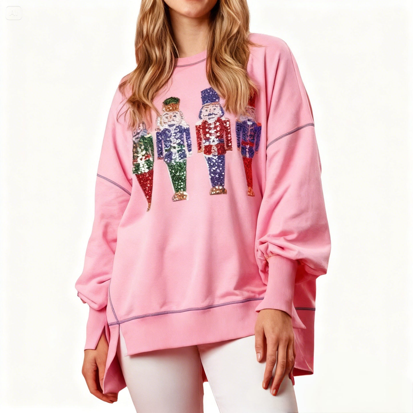 Women’s Christmas Sequin Long Sleeve Sweet & Cozy Thick Top Sweatshirt